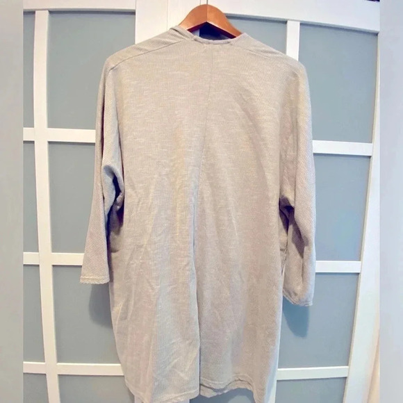 Anthropology Donni‎ Sandwash Ribbed Open Cardigan Grey White Texture Stripe EUC - Picture 5 of 11
